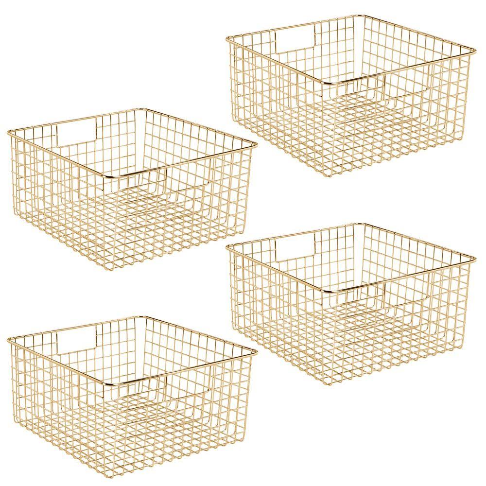 4 Pack Metal Wire Food Storage Organizer Bin, Soft Brass H526671