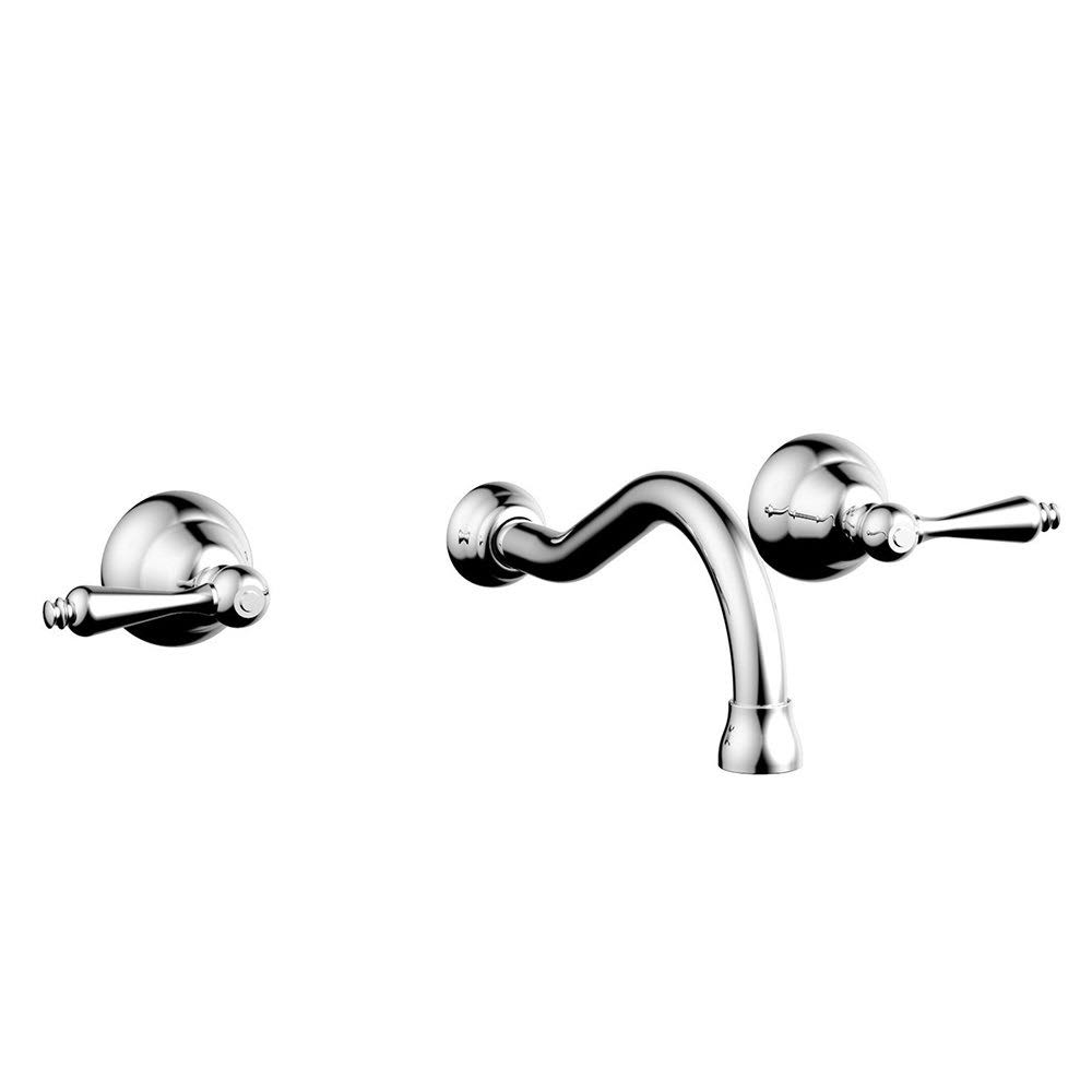 Polished Brass Double Straight Handle Wall Mount Bathroom Sink Faucet O35297