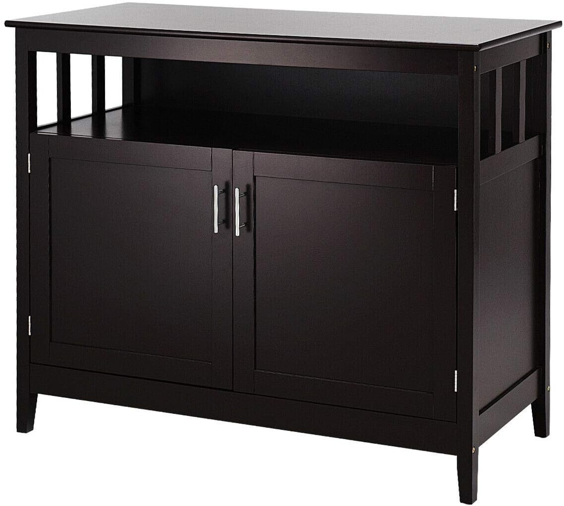 Espresso Wood Kitchen Storage Cabinet Buffet with Adjustable Shelf P822