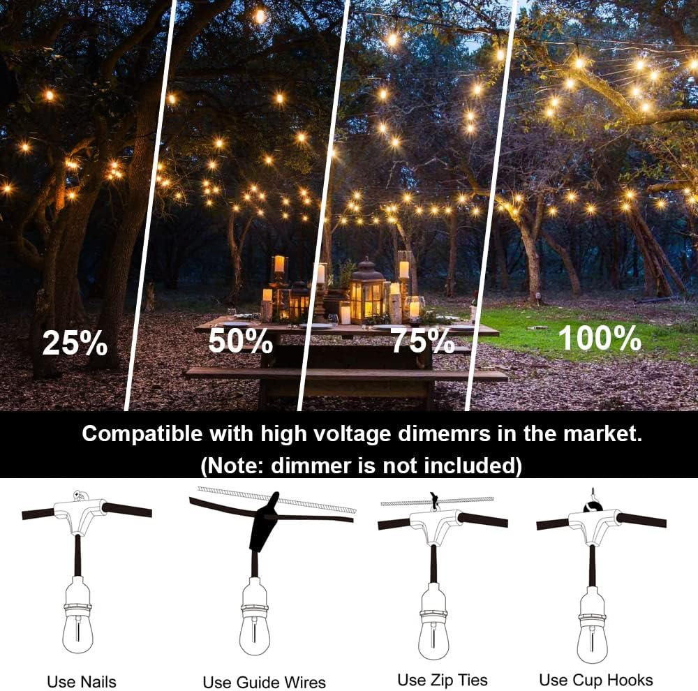 100FT LED String Lights with 30 Sockets 32 Shatterproof Plastic Bulbs I314