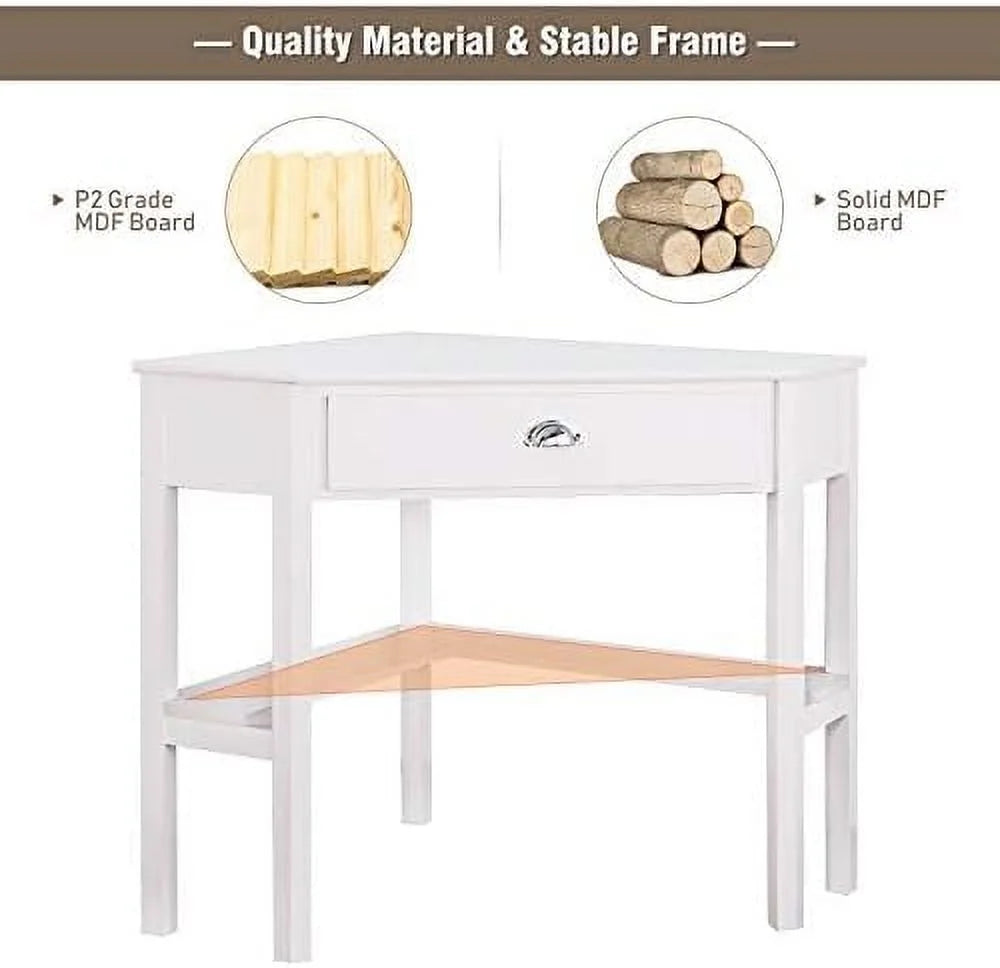 White Corner Desk with Drawer & Shelf Z767