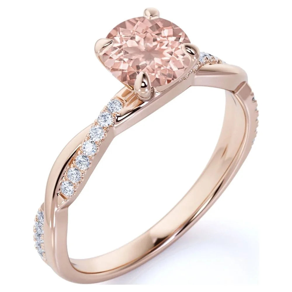 Peach Pink 1 Carat Round Cut Created Morganite and Moissanite Engagement Ring in 18k Gold Over Sterling Silver M84283