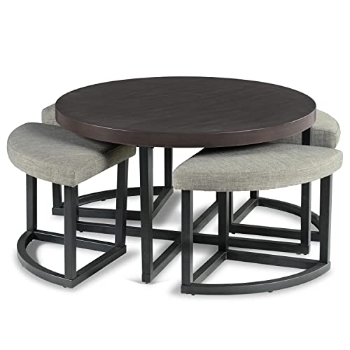 Brown Coffee Table with Stools F485