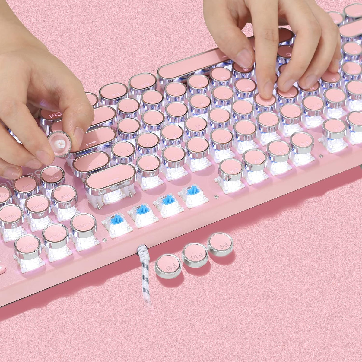 Pink 104 Keys White LED Backlit Mechanical Gaming Keyboard with Mouse Combo V20101