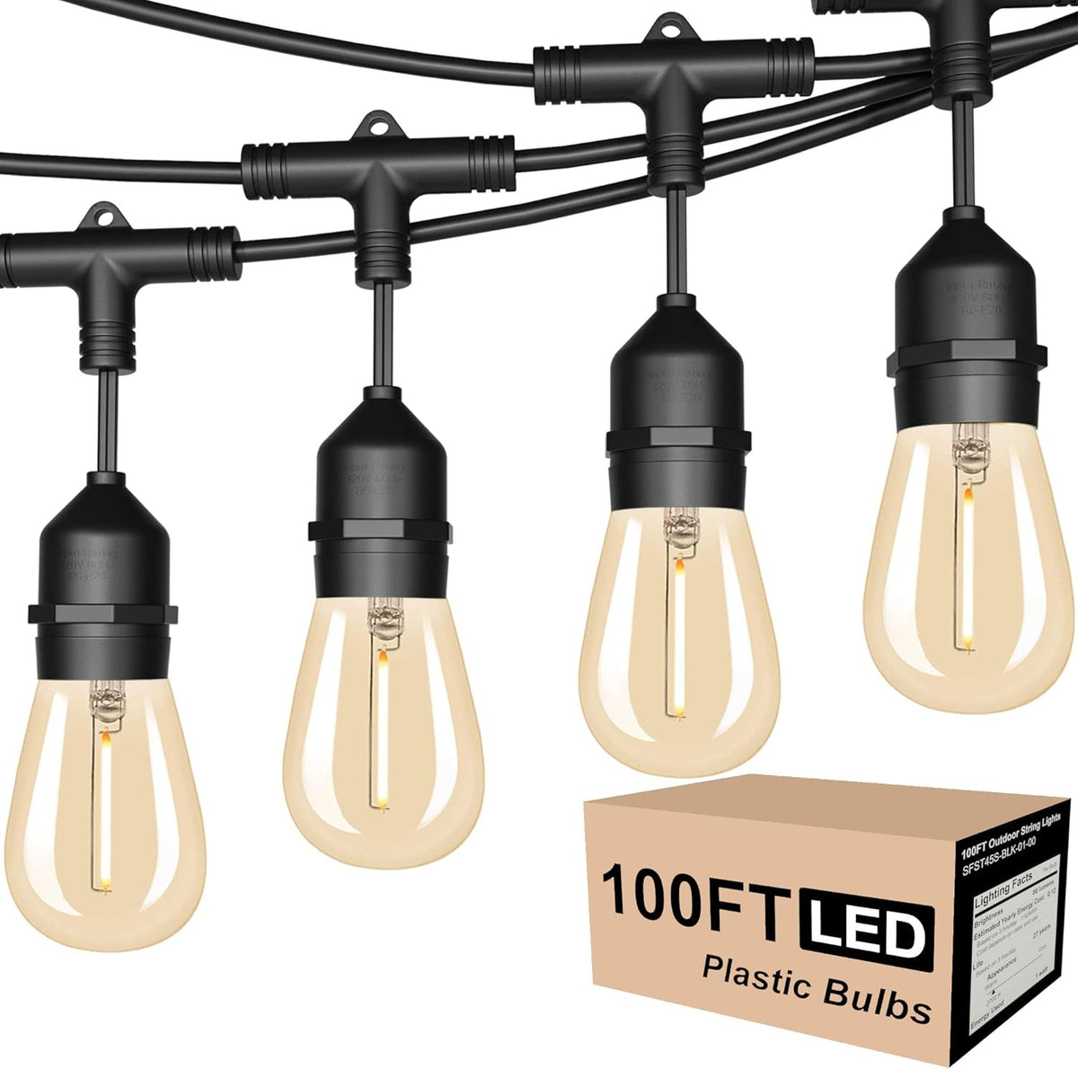 100FT LED String Lights with 30 Sockets 32 Shatterproof Plastic Bulbs I314