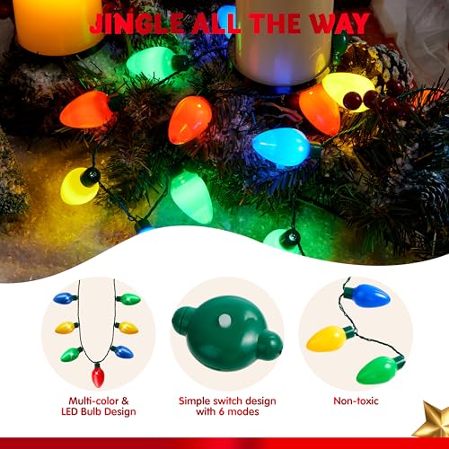 LED Light Up Christmas Necklace 9 Bulbs 6 Modes D3551