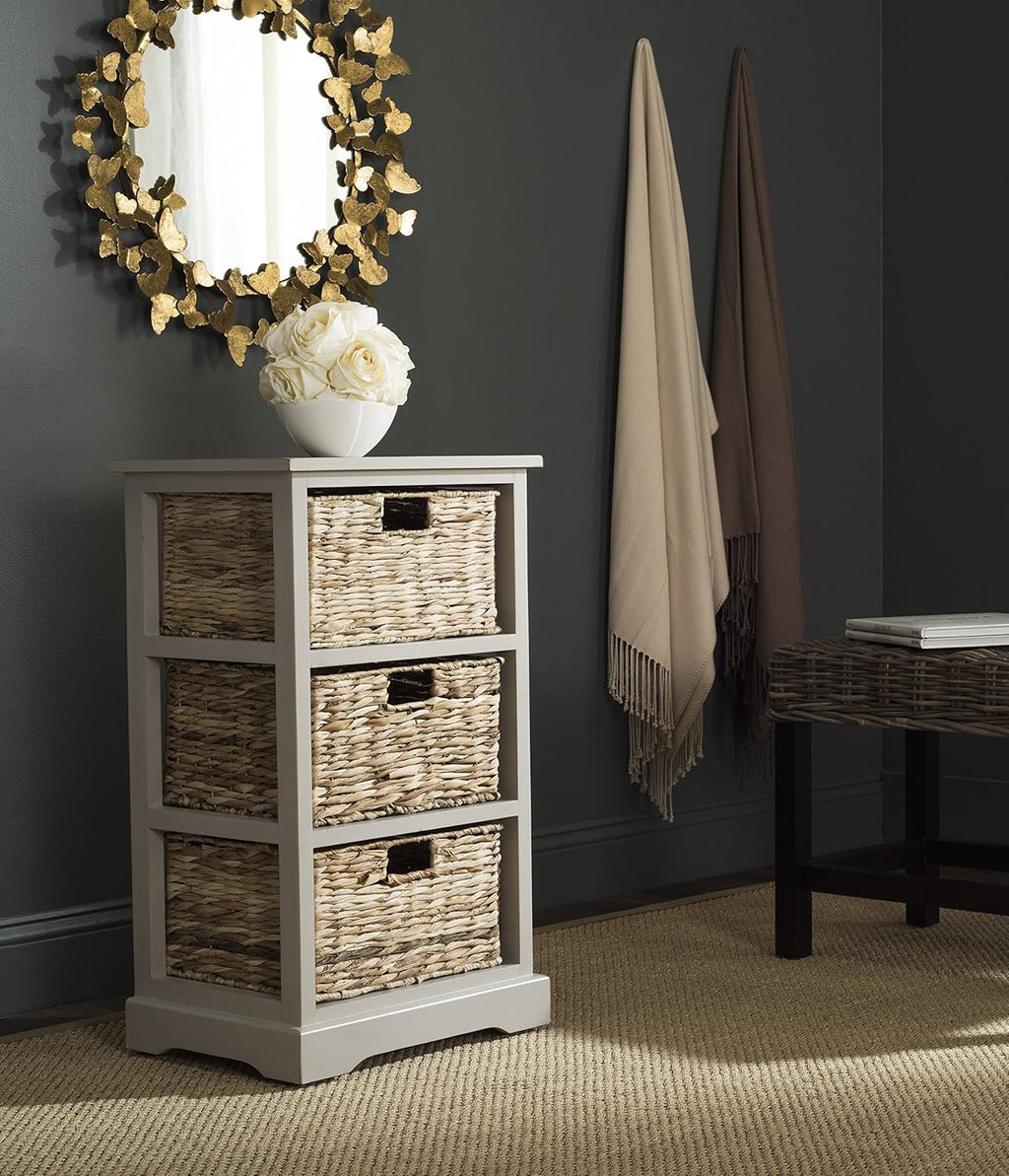 Distressed Black 3 Wicker Basket Storage Side Table D22353