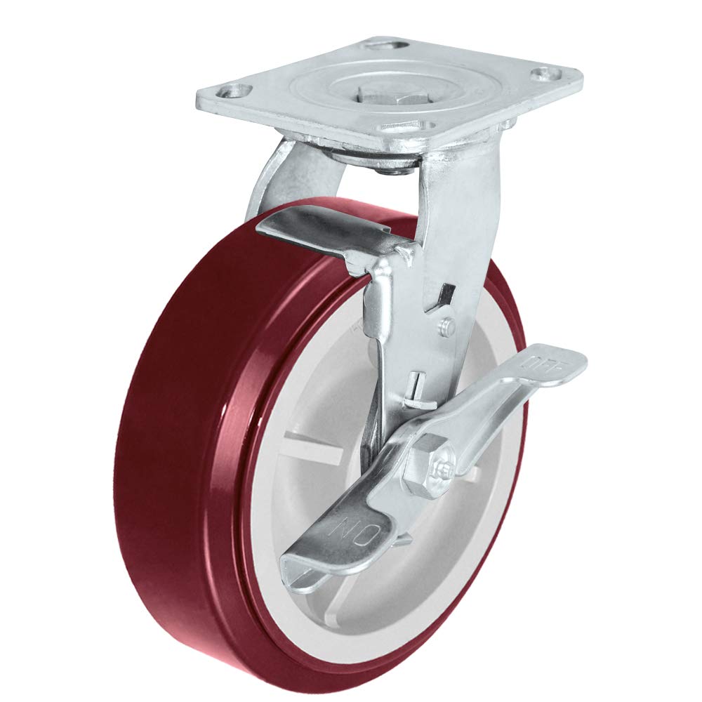 Heavy Duty Polyurethane Swivel Casters with Brake, 6 x 2, Pack of 4 T897215