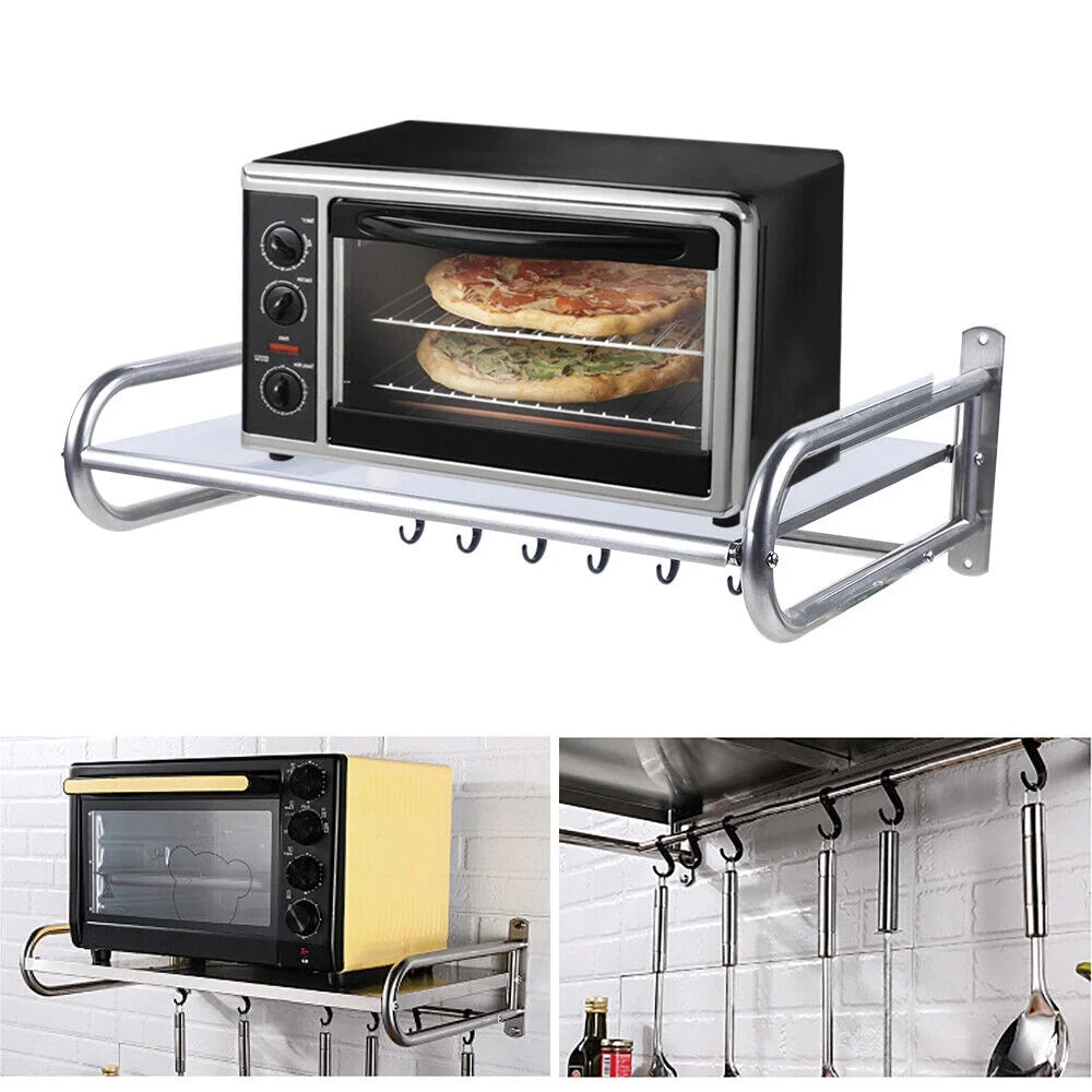 Stainless Steel Wall-Mount Microwave Oven Rack with 6x Hooks U959
