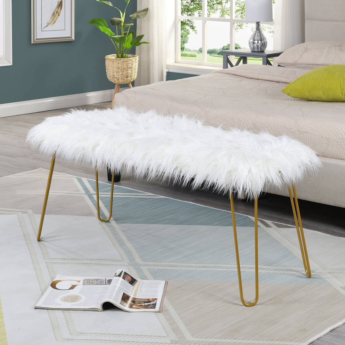 Silver / White Long Bench S339314