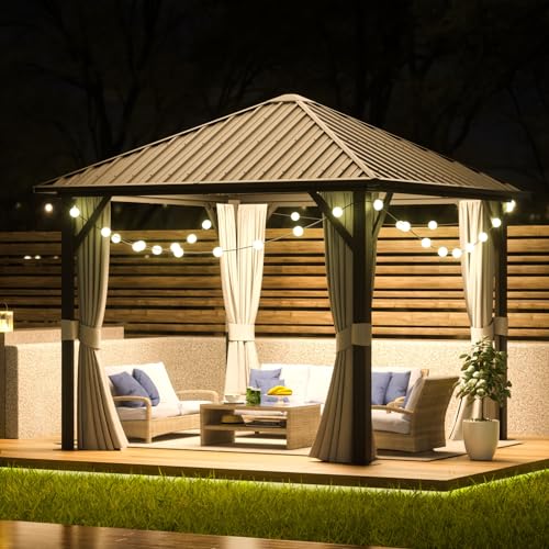 10' X 12' Aluminum Hardtop Gazebo with Galvanized Steel Double Roof T250