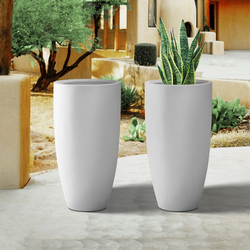 24" White Concrete Tall Planter Set of 2 G18555