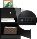 Black Nightstand with USB Port, Drawer & Door Wooden Side Table V710738