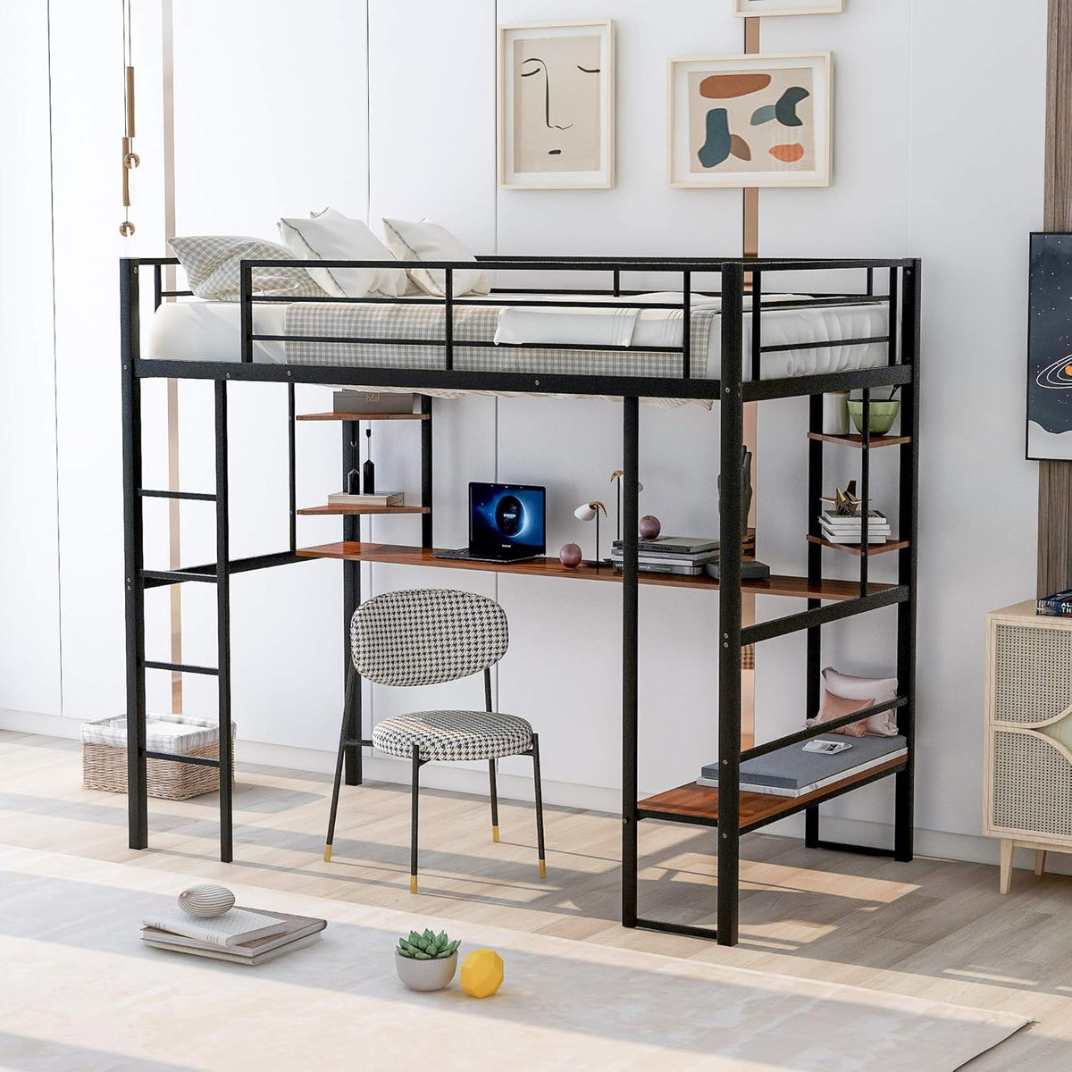 Twin Low Bunk Bed with Slide and Ladder, Black J1710