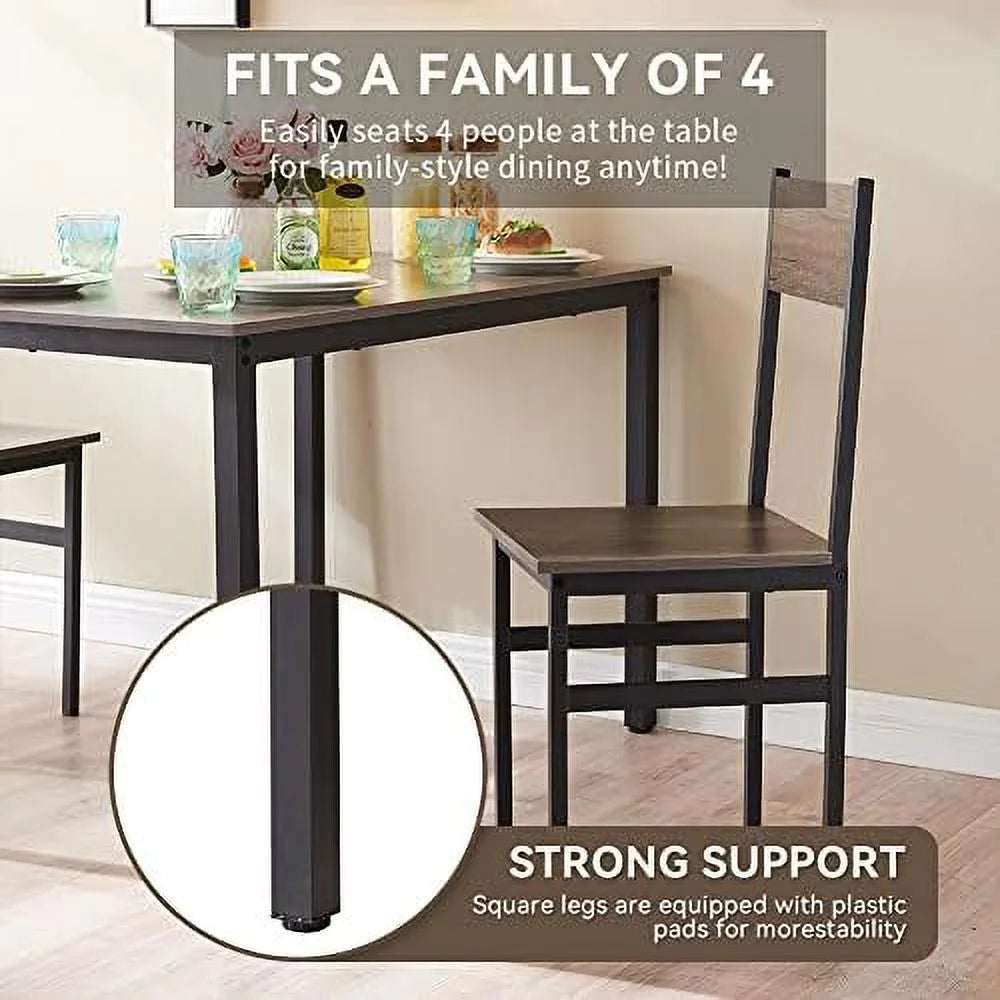 Dining Room Table Set with 2 Chairs and Bench Metal Frame Wood Q5476