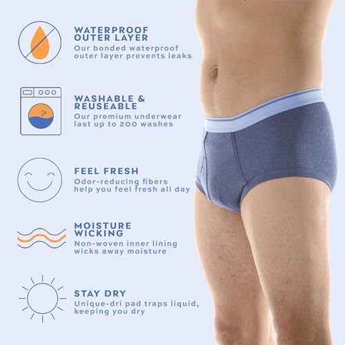 Reusable Washable Men's Incontinence Briefs (Pack of 6) (Gray) (L) (Waist 38-40) N8301