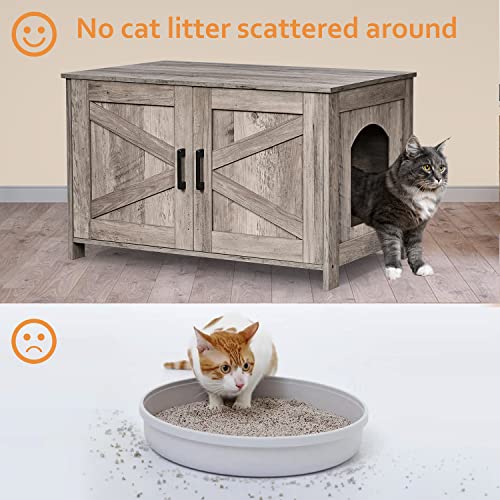 39.4" L Wooden Cat Litter Box Enclosure with Barn Door, Greige Y7276