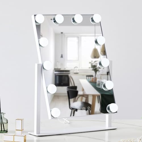 White Hollywood Vanity Mirror with 12 Dimmable Bulbs W867
