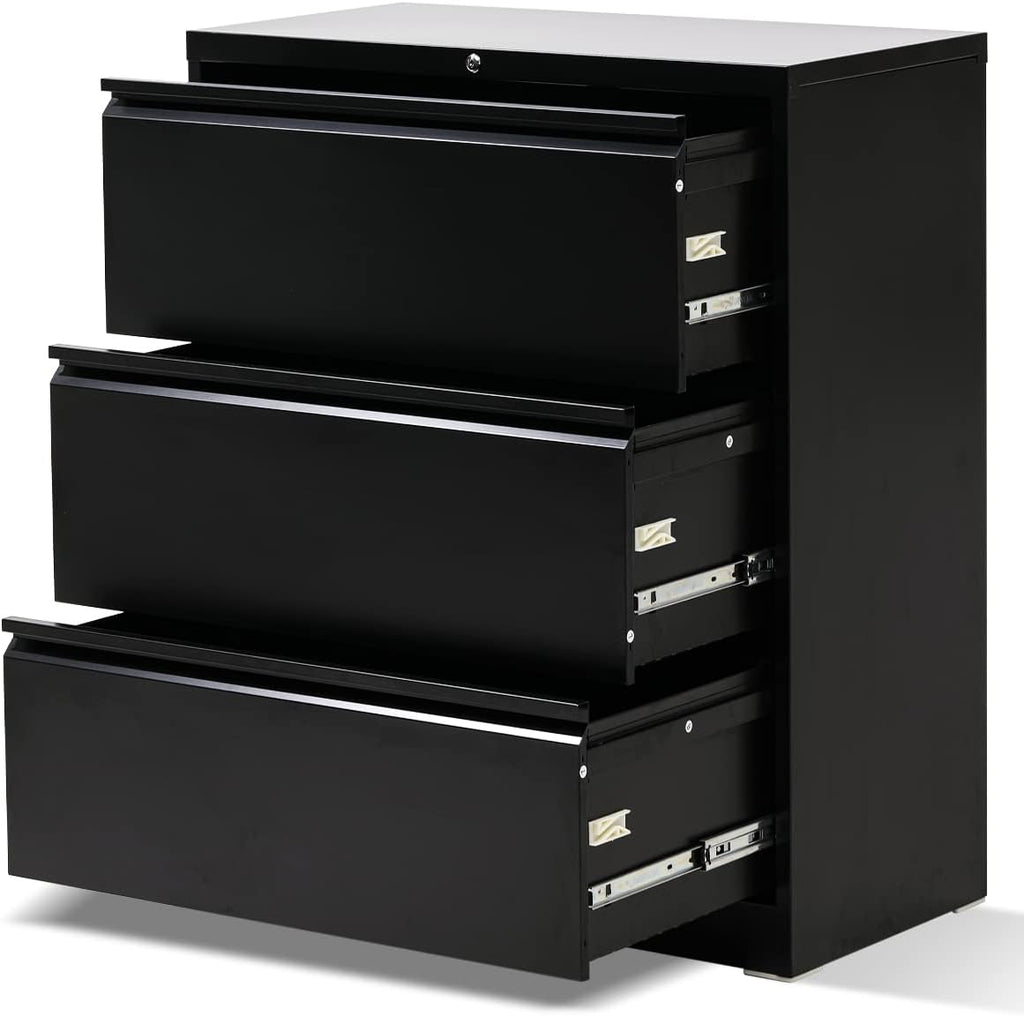 Black 3 Drawer Metal Lateral File Cabinet U385