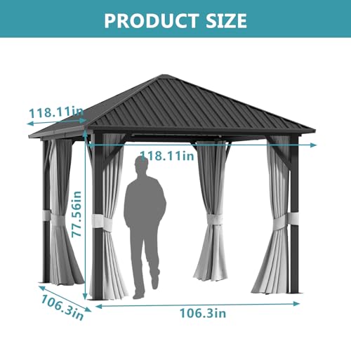 10' X 12' Aluminum Hardtop Gazebo with Galvanized Steel Double Roof T250