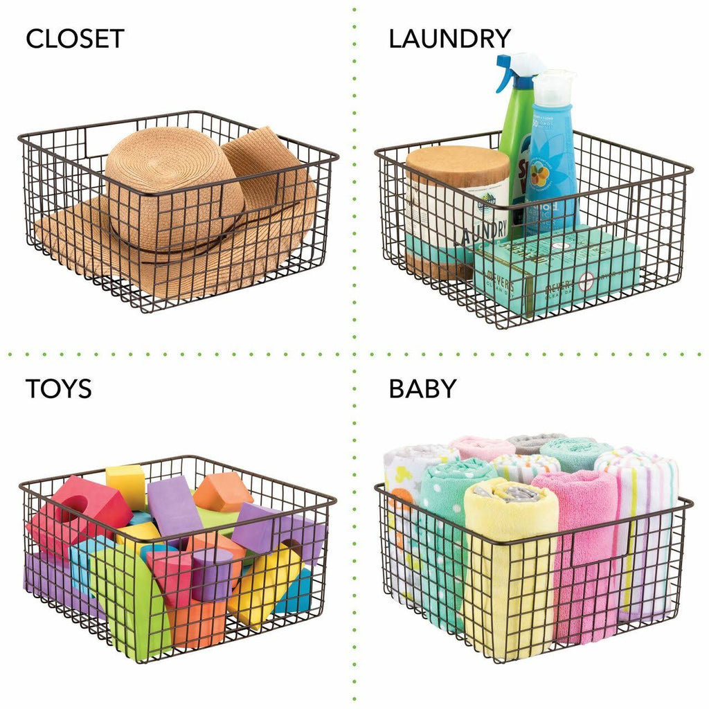 4 Pack Metal Wire Food Storage Organizer Bin, Soft Brass H526671