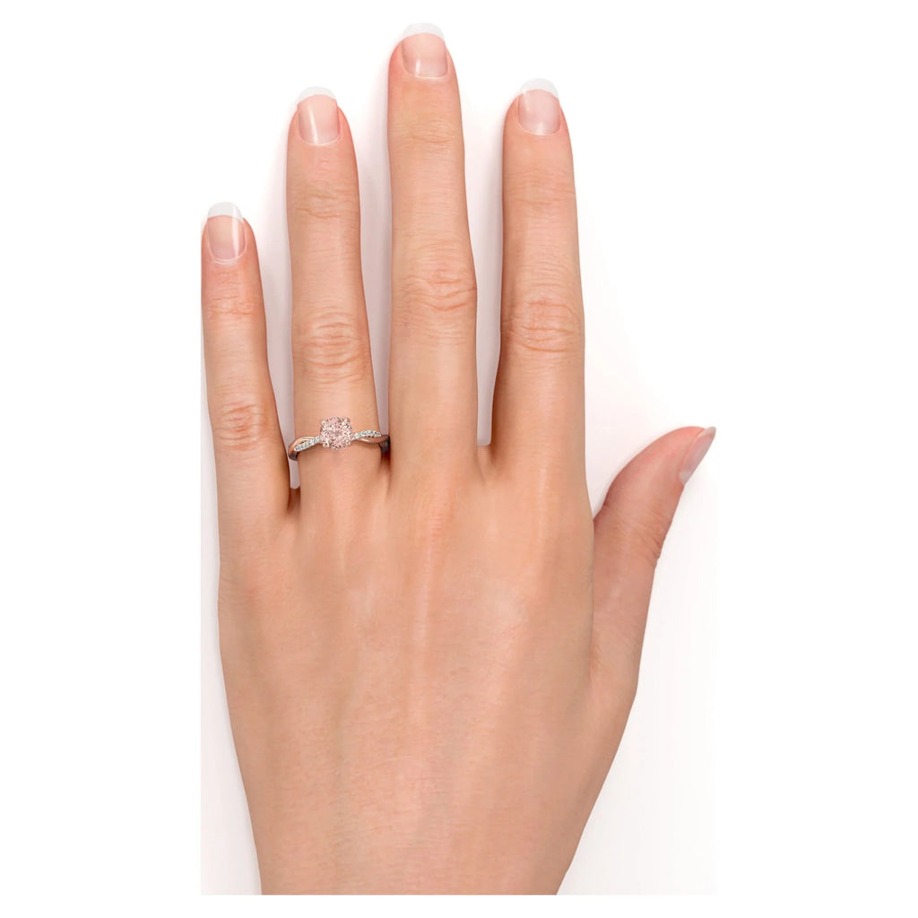 Peach Pink 1 Carat Round Cut Created Morganite and Moissanite Engagement Ring in 18k Gold Over Sterling Silver M84283