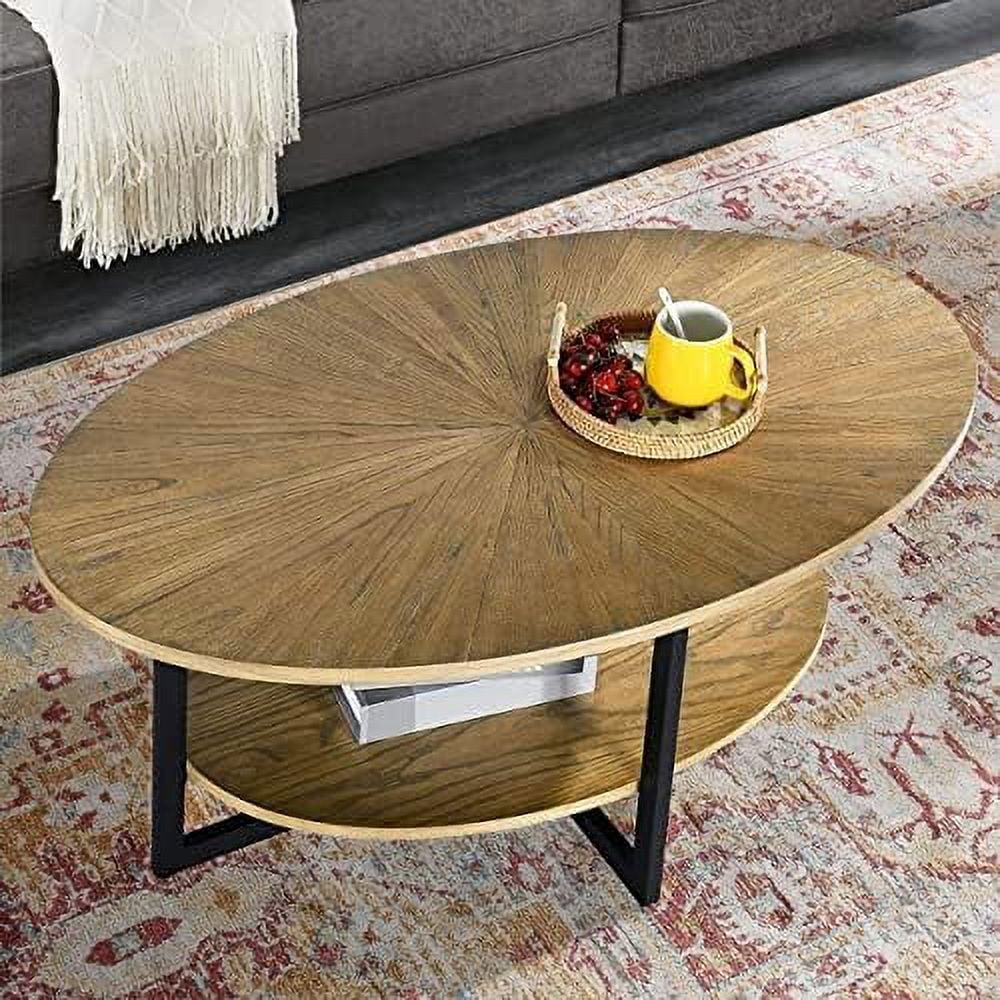 Oval Wood Coffee Table with Shelf 26" D x 43.3" W x 17.9" H Rustic Natural W582840