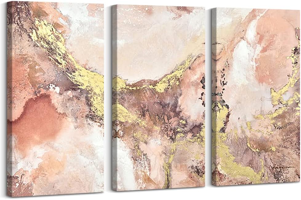 3 Pieces Pink and Gold Canvas Wall Art, 16x32 Inch P590904