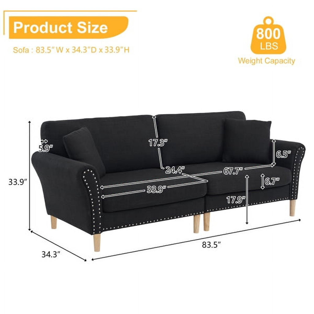 Black Upholstered 2-Seat Loveseat Sofa with 2 Pillows A725785