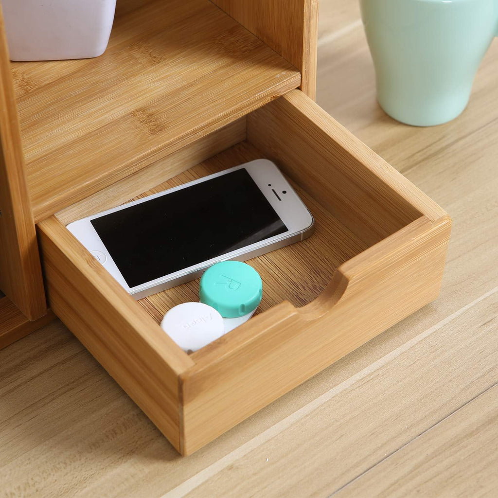 Bamboo Desktop Bookshelf with 3 Drawers U4595