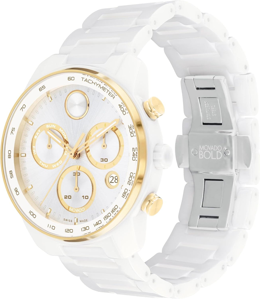 Swiss Quartz Chronograph Ceramic Link Bracelet Sport Watch 44mm R157976