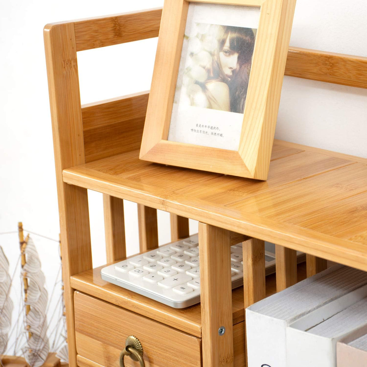Bamboo Desktop Bookshelf with 3 Drawers U4595
