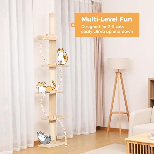 Grey 5-Tier Adjustable Cat Tree with Scratching Post Y785