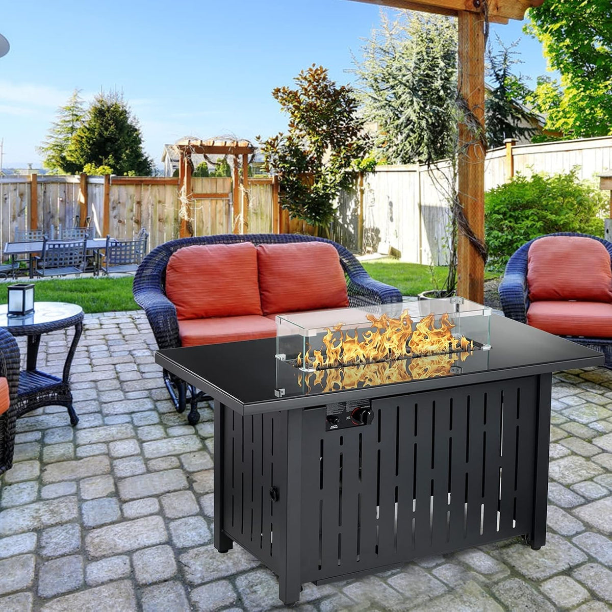 43 Inch 60,000 BTU Propane Gas Fire Pit Table with Glass Wind Guard A21468