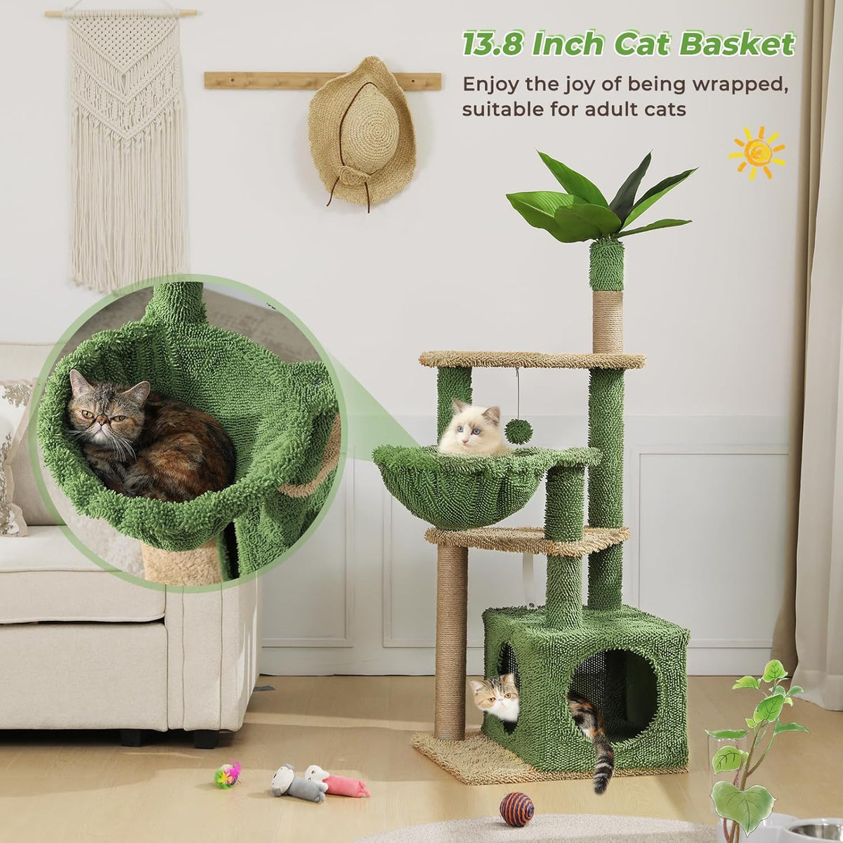 51 Inches Multi-Level Cat Tree with Hammock, Sisal Scratching Posts E353