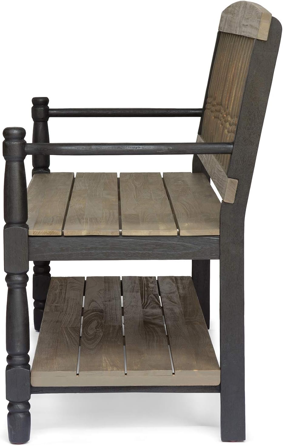 Gray and Black Acacia Wood Bench with Shelf M4297