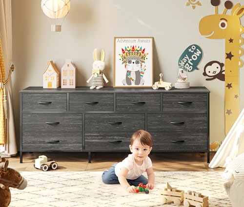 63 Inch 10 Fabric Drawers Rustic Brown Dresser C624