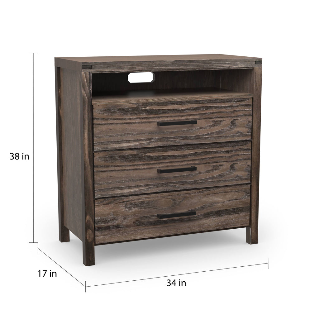Dark Grey Wire-Brushed 3-Drawer Media Chest L58098