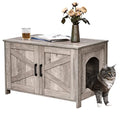 39.4" L Wooden Cat Litter Box Enclosure with Barn Door, Greige Y7276