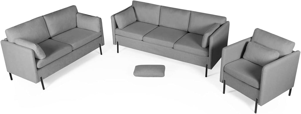Grey 3 Pcs Upholstered Sofa Set with Pillows B581626