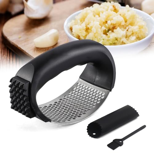 Stainless Steel Garlic Press Rocker with Peeler and Cleaning Brush A6230