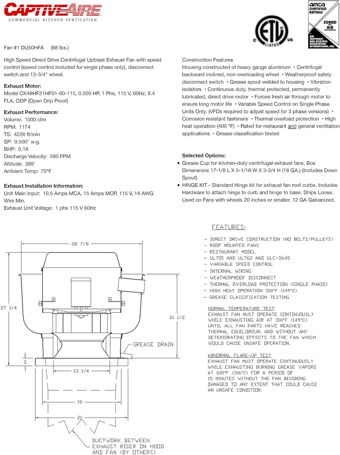 High Speed Direct Drive Centrifugal Upblast Exhaust Fan with Speed Control K763