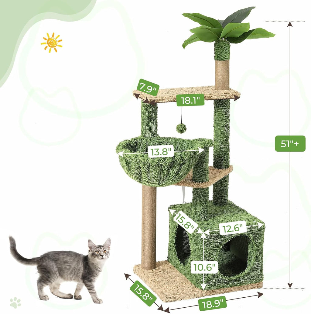 51 Inches Multi-Level Cat Tree with Hammock, Sisal Scratching Posts E353