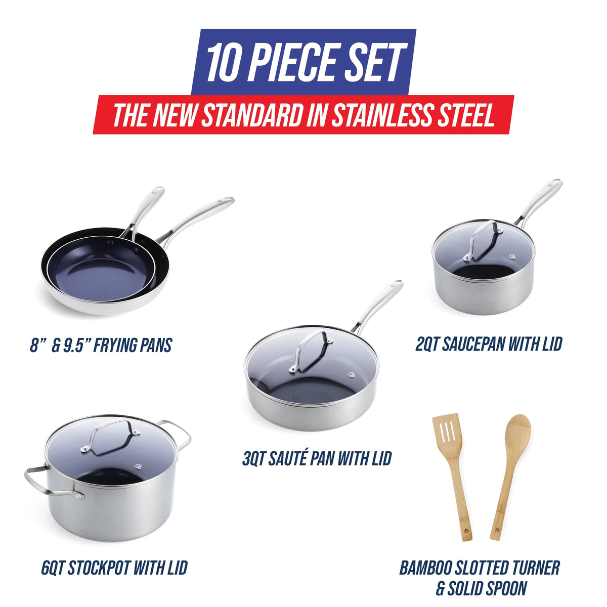 10pc Stainless Steel Cookware Set J835