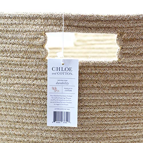 Large Cotton Blanket Basket 19 x 16 x 16 Inches White & Tan Q7932
