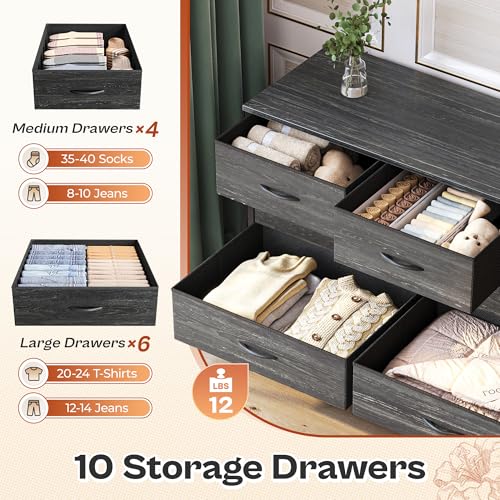 63 Inch 10 Fabric Drawers Rustic Brown Dresser C624