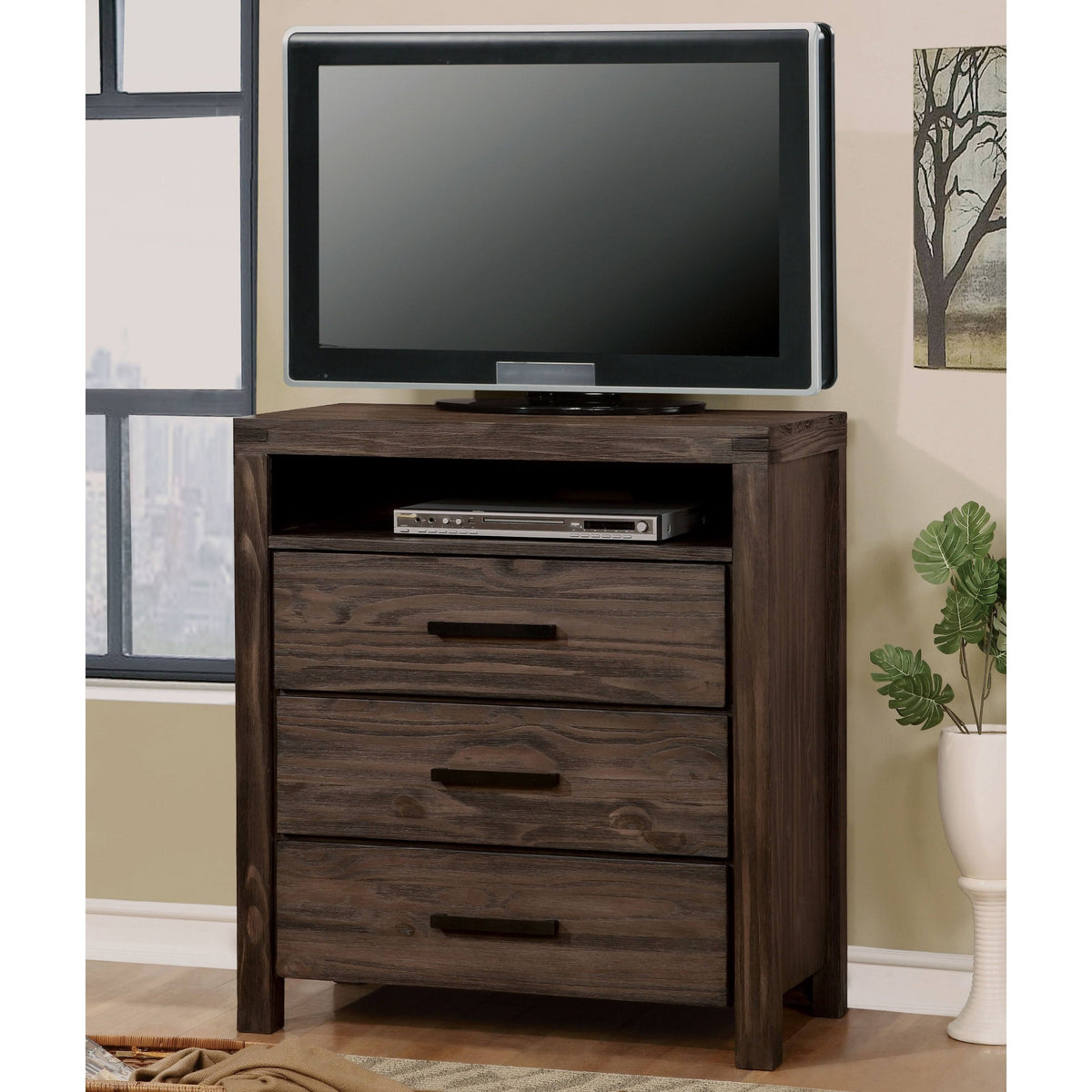 Dark Grey Wire-Brushed 3-Drawer Media Chest L58098