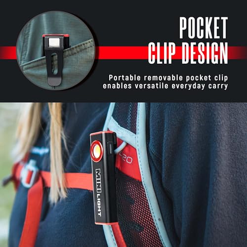 1600 Lumens Mini Magnetic Flat LED Flashlight with Clip, 3 Modes Waterproof Pocket Light (Ruby red) S497