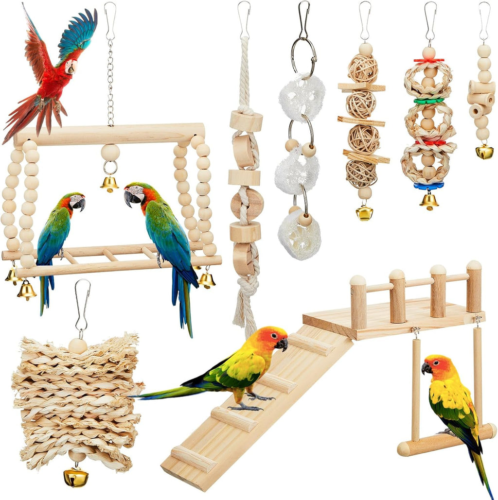 10 Pcs Parrot Swing Toys and Bird Perches Platform with Climbing Ladder Chewing Standing Hanging Parakeet Toys Bird Cage Accessories L658
