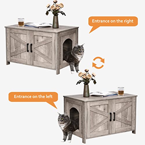 39.4" L Wooden Cat Litter Box Enclosure with Barn Door, Greige Y7276